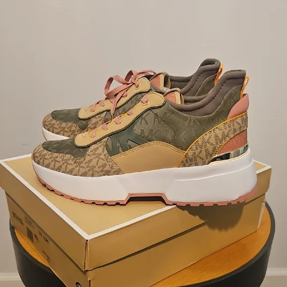 Michael Kors Olive and Pink Patterned Sneakers - Picture 3 of 8